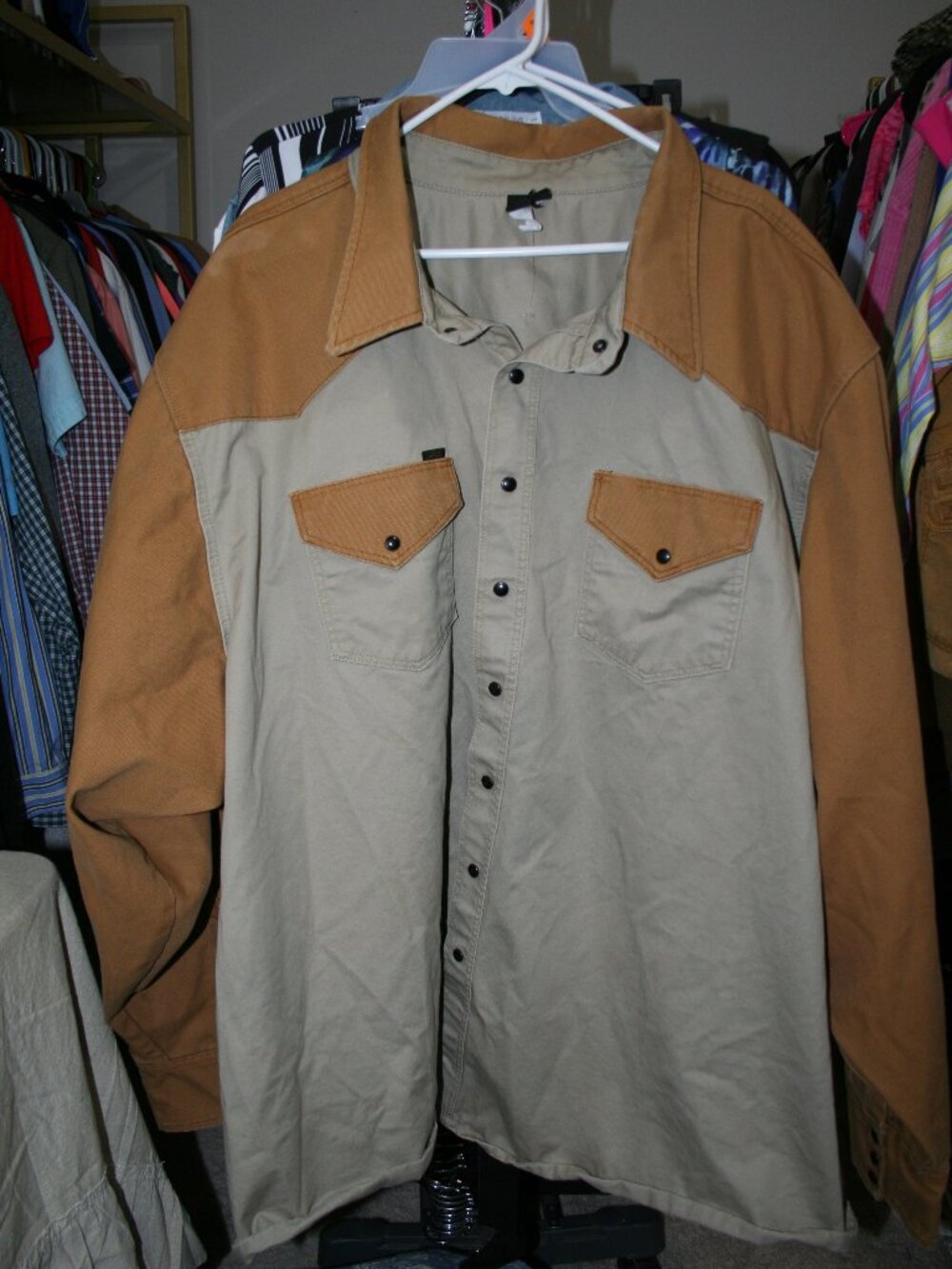 LAPCO Men’s Work Shirt Jacket Khaki Brown Duck Canvas Snap Front Western Workwea